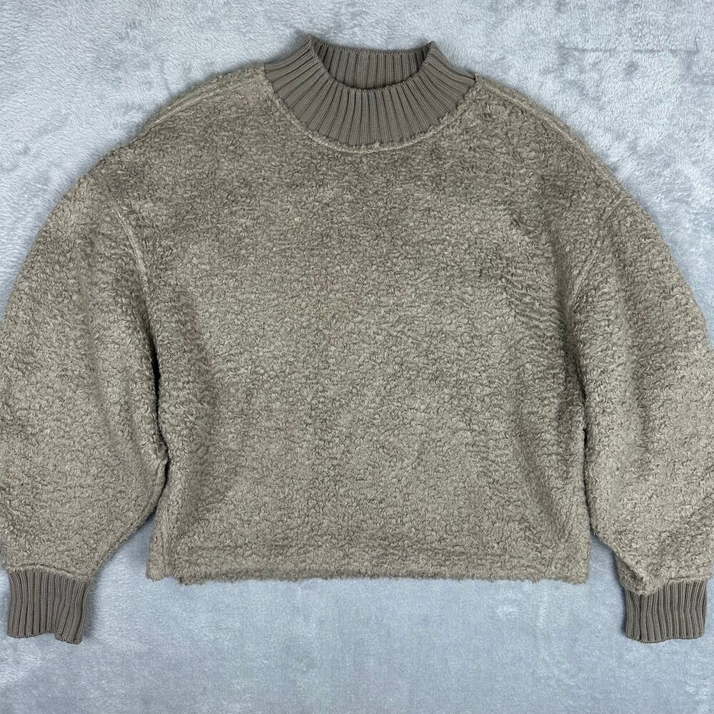 Abercrombie & Fitch Small Taupe Brown Textured Boucle Fleece Knit Sweater Boxy